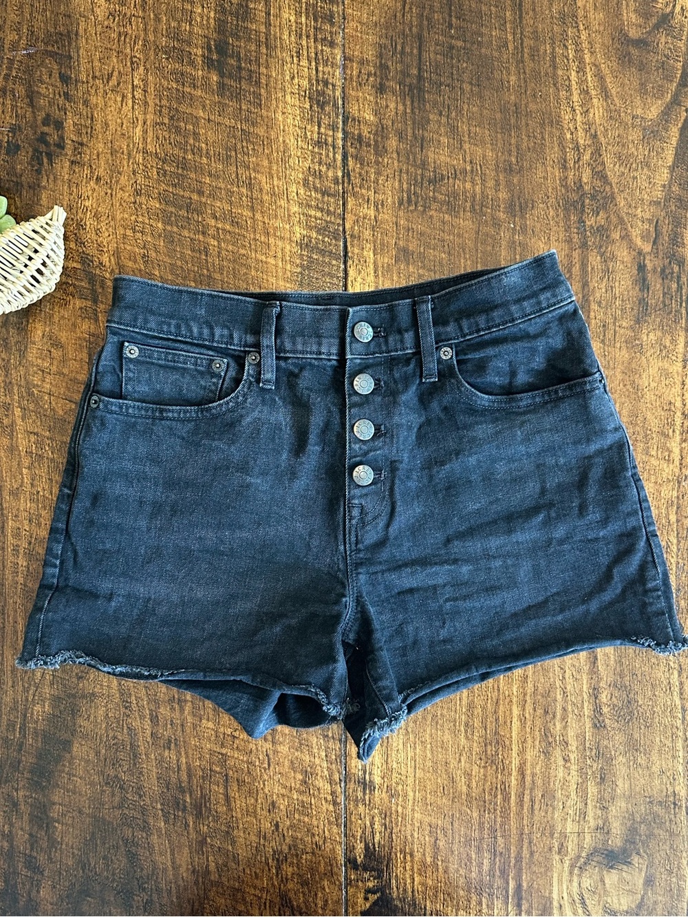 J. Crew Factory |  Classic Black Wash Denim Cutoff Shorts Button Fly, Size 26
